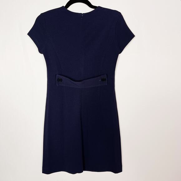 Theory Size 0 Navy Blue Jatinn K Oxfold Knit Sheath Dress Short Sleeve Career - Picture 2 of 12